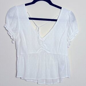 Hollister Puff Sleeve Baby Doll Top White